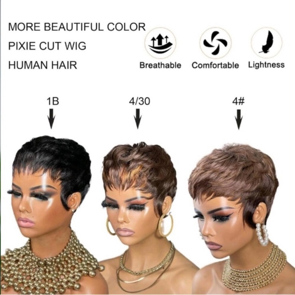 Pixie Cut Wig Human Hair for Black Women Brown Short Wig New - Picture 5 of 7